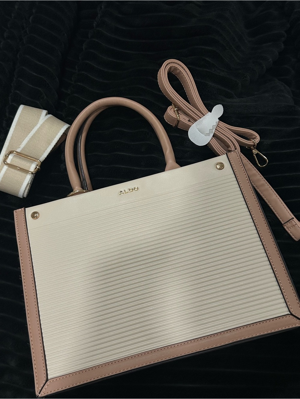 ALDO Cream and Blush Structured Satchel with Removable Straps